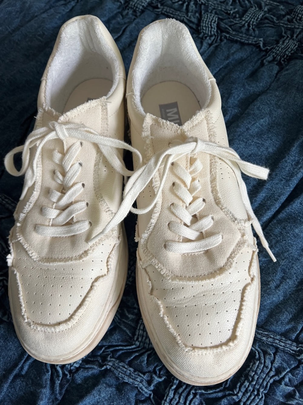 MIA Cream Canvas Sneakers with Frayed Edge Detail